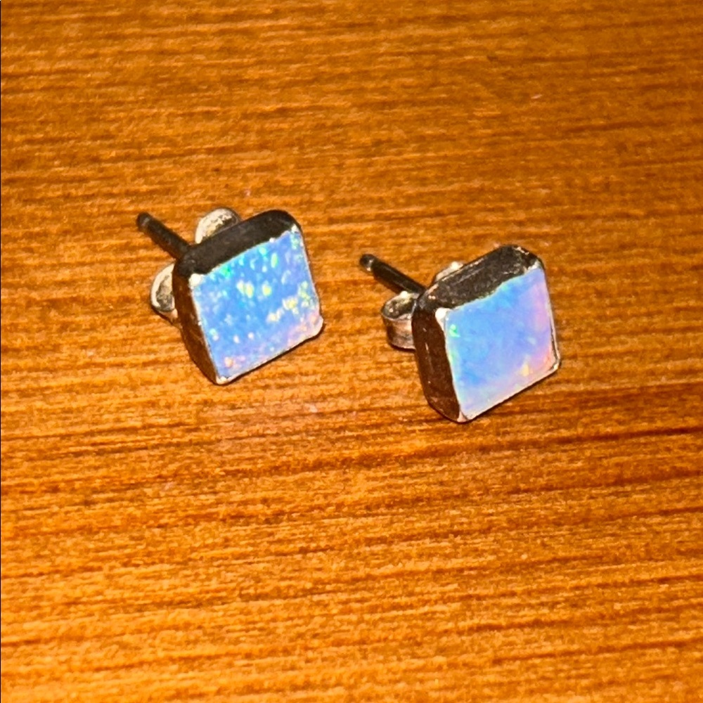 Elegant Silver Opal Stud Earrings